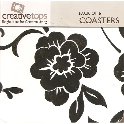 Glas onderzetters  met zwarte bloem